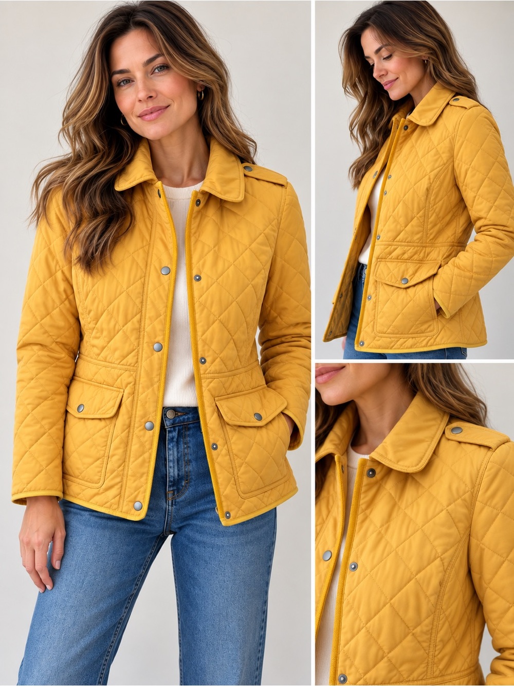 Talbots Quilted Mustard Yellow Snap-Front Jacket